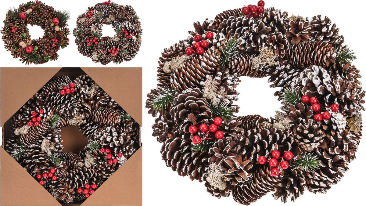 Homestyle Krans Met Dennenappels - Kerstversiering - 35x35x9 cm