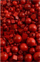 Wooden beads in glass +/-85g red