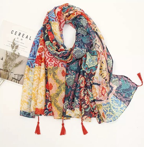 Emilie Scarves - sjaal - bloemenprint - franjes - Bohemian Ibiza print