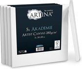 Artina 5-Set schildersdoeken canvas in academie kwaliteit – Schildersdoek wit - canvas paneel 30x30cm