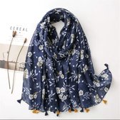 Emilie Scarves - sjaal - viscose - franjes - Bloemen blauw geel