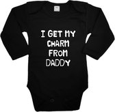 Baby rompertje - I get my charm form daddy - Romper lange mouw zwart - Maat 62/68