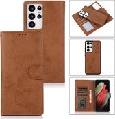 Bookcase Samsung Galaxy S21 Ultra | Hoogwaardig Pu Leren Telefoonhoesje | Lederen Wallet Case | Bruin