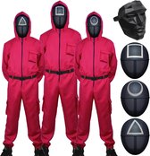 RawGoods® Squid Game Kostuum + Alle 3 de MASKERS - Squid Game Pak - Vierkant - Bekend van Squid Game - Verkleedkostuum - Met 3 Maskers, Riem en Handschoenen - Maat XL