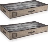 Navaris opbergtas onder het bed - 2x opbergtas van 91x50x14 cm - Set van 2 - Ademend polyester fleece met ritssluiting en kijkvenster - Bruin