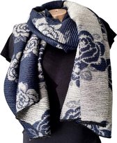 Lange Warme Dames Sjaal - Bloemenprint - 2-Zijdig - Blauw - Grijs - 200 x 65 cm