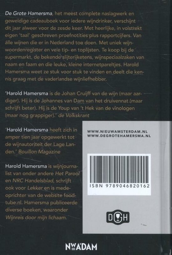Boekrug van 'De Grote Hamersma'. Bevat tekst en ISBN 9789046820162.