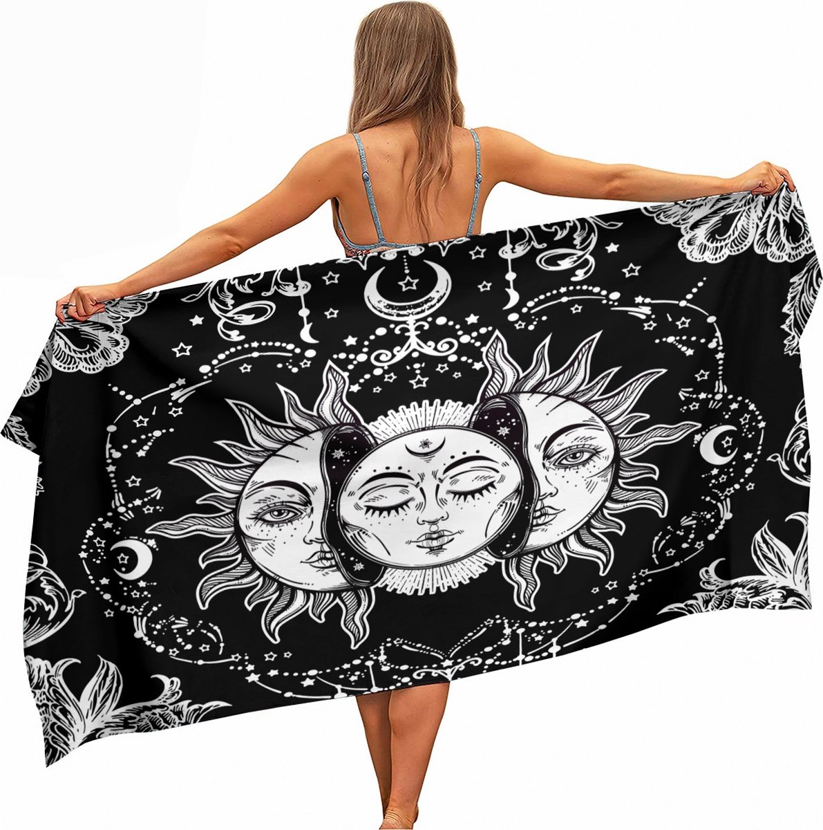 Bol.com Ulticool - Zon Maan Sterrenhemel Natuur Bohemian - Handdoek Microvezel - Sneldrogend Badlaken – 160 x 80 cm - Reizen Gad... aanbieding