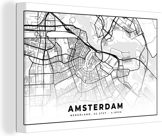 Toile Peinture Plan de Ville - Amsterdam - Pays- Nederland - 180x120 cm - Décoration murale XXL - Carte