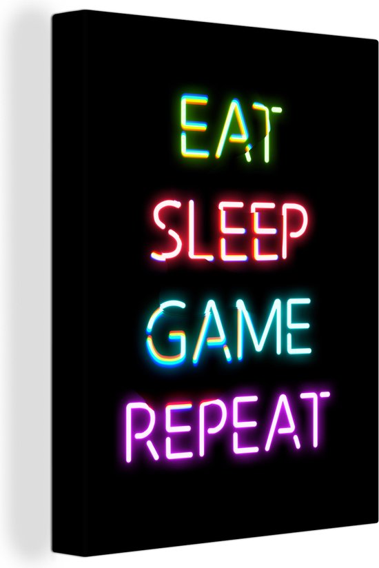 Canvas - Gaming poster - Gamen - Led - Neon - Verlichting - Game - Canvas schilderij - Kamer decoratie - 120x160 cm - Gaming room - Bedankt artikelen