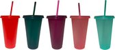 Glittergear Glitter beker Set- 5x 700ml - Feest - Drinken - Veilige party cup - Deksel