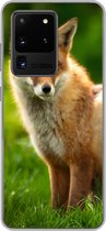 Geschikt voor Samsung Galaxy S20 Ultra hoesje - Vos - Licht - Gras - Siliconen Telefoonhoesje