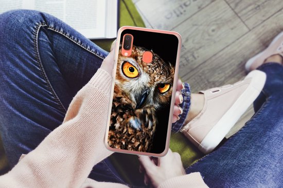 Coque Samsung Galaxy A20e - Hibou - Zwart - Jaune - Siliconen