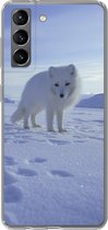 Geschikt voor Samsung Galaxy S21 hoesje - Vos - Sneeuw - Bergen - Siliconen Telefoonhoesje