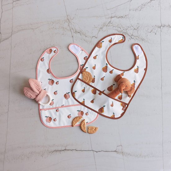 Jollein - Slab Waterproof (Peach) - Polyester - Polyurethaan - Slabbetjes Baby - 2 Stuks - 40 cm van Jollein — afbeelding 4