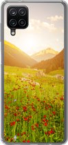 Geschikt voor Samsung Galaxy A12 hoesje - Bloemen - Berg - Zon - Siliconen Telefoonhoesje