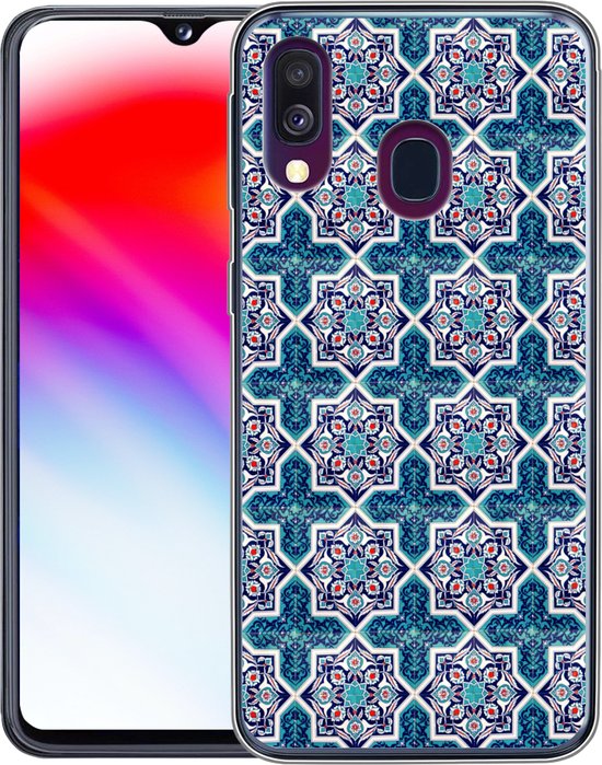 Convient pour coque Samsung Galaxy A40 - Un motif de carreaux de mosaïque marocaine où la couleur bleue est principalement utilisée - Coque de téléphone en Siliconen