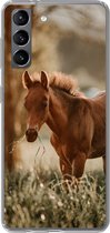 Geschikt voor Samsung Galaxy S21 hoesje - Paard - Licht - Weide - Siliconen Telefoonhoesje
