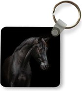 Sleutelhanger - Paard - Dieren - Zwart - Portret - Plastic - Rond - Uitdeelcadeautjes