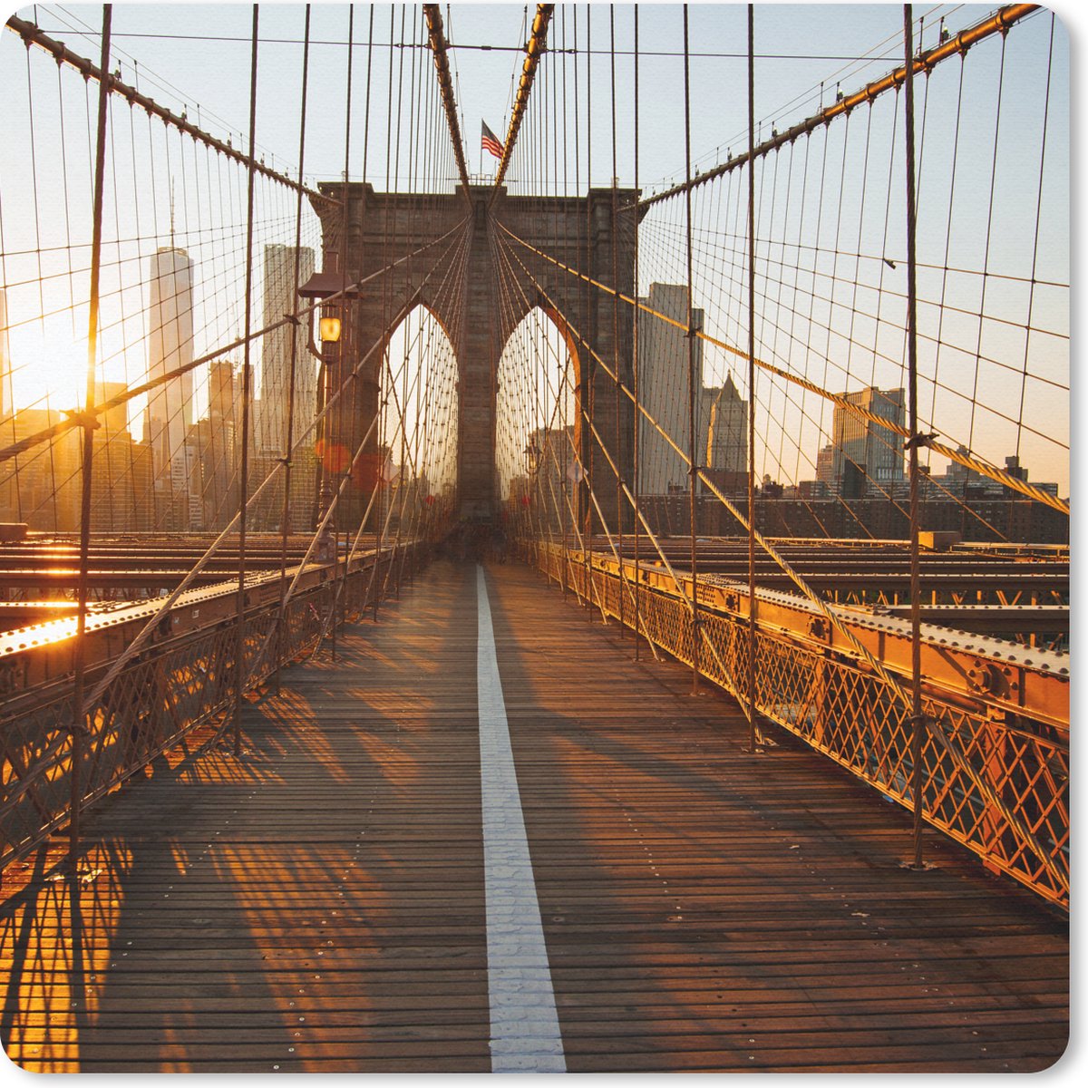 Muismat 20x20 cm - Mousepad Brooklyn Bridge in New York tijdens zonsondergang - Muismatten