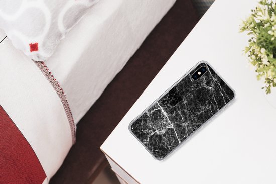Coque iPhone Xs - Marbre - Pierre - Zwart - Siliconen