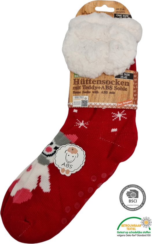 Antonio Huissokken - Huissokken Sneeuwpop - Rood - Dames - Antislip ABS - One Size (35-42) - Hüttensocken - Warme Sokken - Warme Huissok - Kerstcadeau voor vrouwen