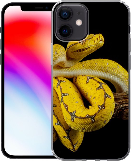 Coque iPhone 12 - Serpent - Branche - Jaune - Coque de téléphone en Siliconen