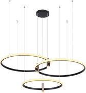 Hanglamp met drie grote ringen | 120 x 90cm | Ledlamp | Metaal | Zwart | Mat | LED | Metaal Goudkleurig