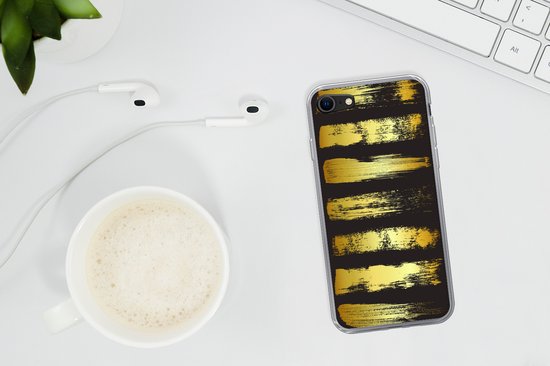 Coque iPhone 7 - Rayures Dorées sur Fond Noir - Siliconen