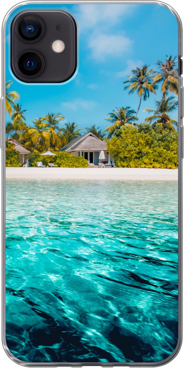 Telefoonhoesje Geschikt voor iPhone 12 mini hoesje - Strand - Palmbomen - Zee - Siliconen Telefoonhoesje Telefoonhoesje