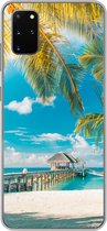 Geschikt voor Samsung Galaxy S20 Plus hoesje - Tropisch - Strand - Palmboom - Siliconen Telefoonhoesje
