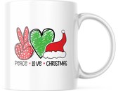 Kerst Mok met tekst: Peace * Love * Christmas | Kerst Decoratie | Kerst Versiering | Grappige Cadeaus | Koffiemok | Koffiebeker | Theemok | Theebeker
