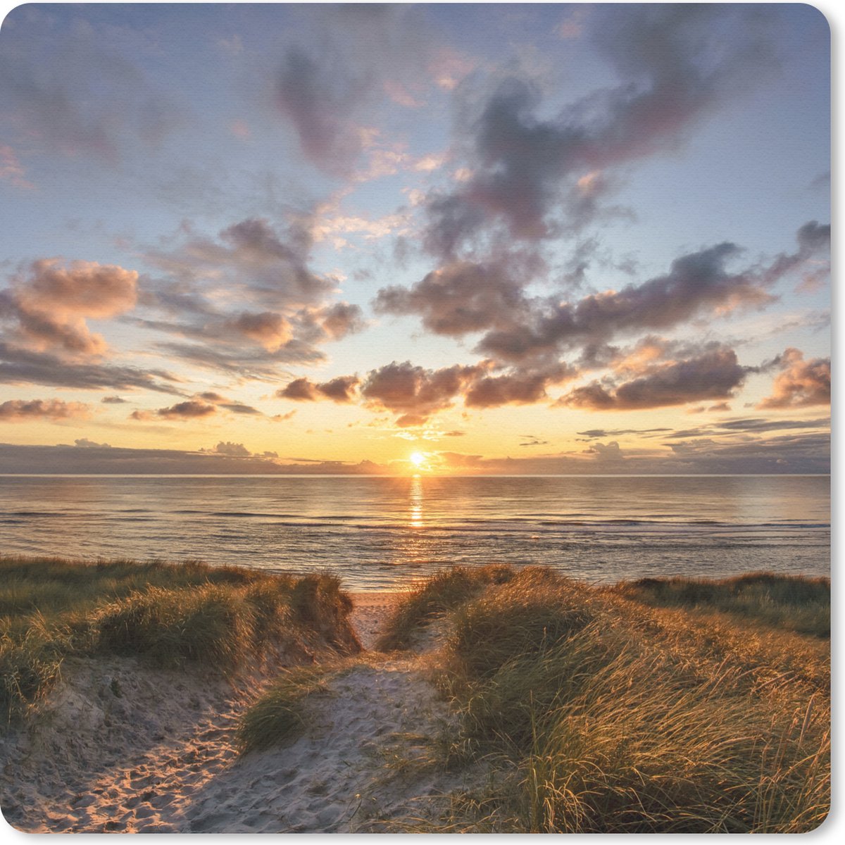 Muismat 20x20 cm - Mousepad Kleurrijke zonsondergang boven de kalme duinen - Muismatten