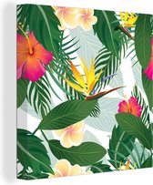 Canvas Schilderij Een tropische bloemdessin illustratie - 50x50 cm - Wanddecoratie
