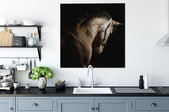 Tableau sur toile Paarden - Halter - Zwart - 90x90 cm - Décoration murale
