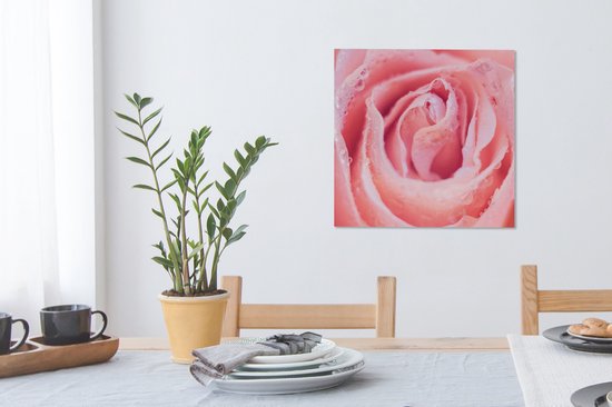 Tableau sur toile Rosée du matin sur les pétales de rose rose - 50x50 cm - Décoration murale Art