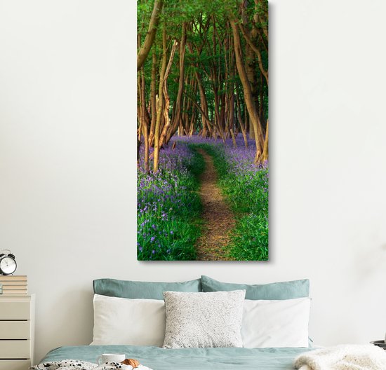 Toile Peinture Forêt - Chemin - Fleurs - 80x160 cm - Décoration murale