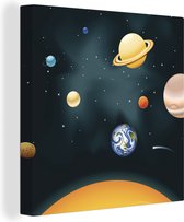 Canvas Schilderij Een illustratie van het zonnestelsel met onze planeet - 20x20 cm - Wanddecoratie