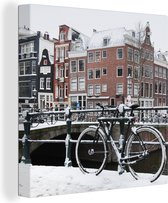Canvas Schilderij Amsterdam - Fiets - Winter - 20x20 cm - Wanddecoratie