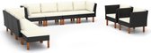 10-delige Loungeset poly rattan en eucalyptushout zwart