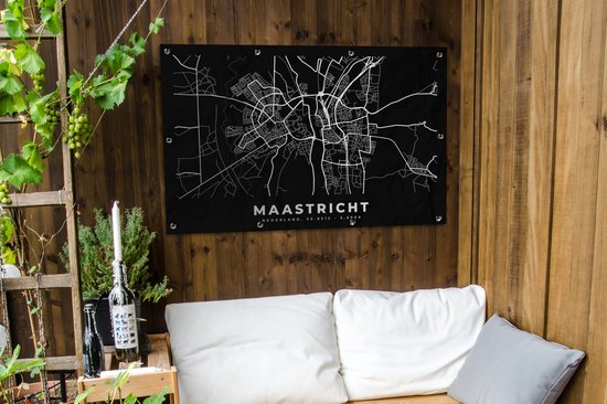 Tuinposter 120x80 cm - Tuindecoratie Kaart - Maastricht - Zwart - Poster voor in de tuin - Buiten decoratie - Schutting tuinschilderij - Tuindoek muurdecoratie - Wanddecoratie balkondoek