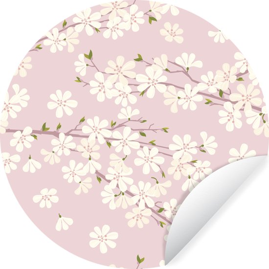Illustration d'un motif floral de fleur de cerisier autocollant de papier peint cercle mural 50x50 cm / cercle de papier peint / cercle mural / cercle vivant - autocollant et découpe ronde