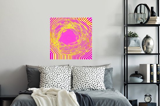 Sticker Muursticker Art psychédélique - Art psychédélique aux rayons roses et jaunes - 80x80 cm - film adhésif autocollant - sticker mural repositionnable