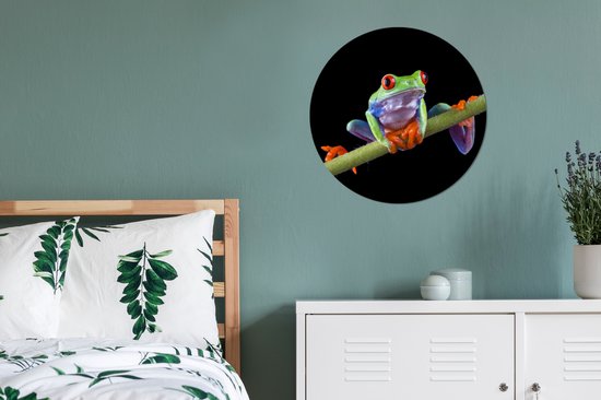 WallCircle - Wandcirkel - Muurcirkel - Kikker - Bamboe - Zwart - Aluminium - Dibond - ⌀ 60 cm - Binnen en Buiten