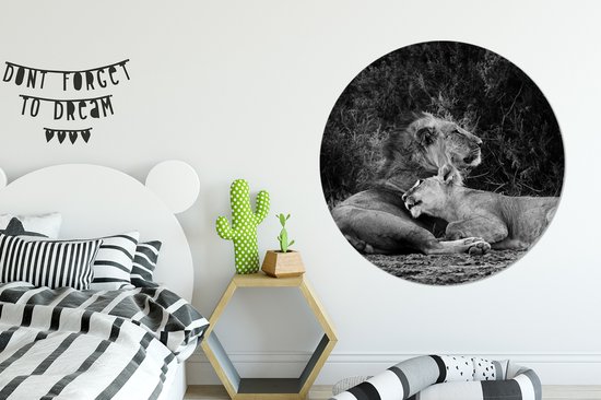 Wall Circle - Wall Circle - Lions - Zwart - Animaux sauvages - Aluminium - ⌀ 120 cm - Intérieur et Extérieur XXL