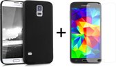 Samsung S5 Hoesje - Samsung Galaxy S5 hoesje zwart siliconen case cover - 1x Samsung S5 Screenprotector