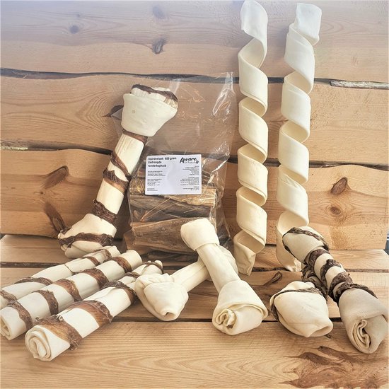 Aware Pet Products - Voordeelbox L voor reuzenhonden - 11 stuks - Hondensnacks - Kauwbotten hond - Kauwbot hond - Runderhuid - Kauw rollen hond -