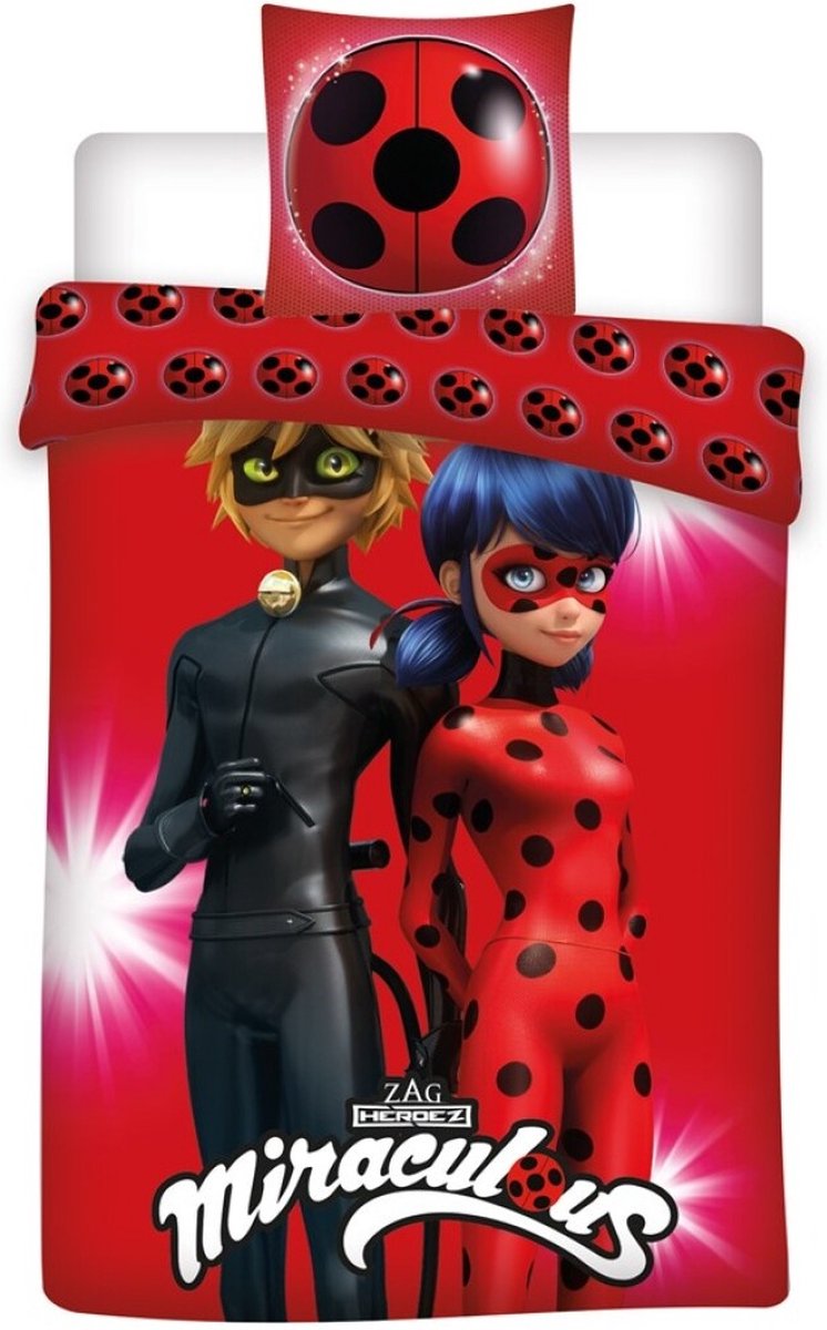 Miraculous Dekbedovertrek Junior - 140 x 200 cm + 63 x 63 cm - Polyester Multi Colour