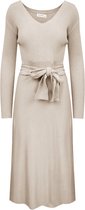 Jurk Dae - Midi jurk - Ribgebreid - Jurk met V-hals - Klokkende Rok - Beige - S/M