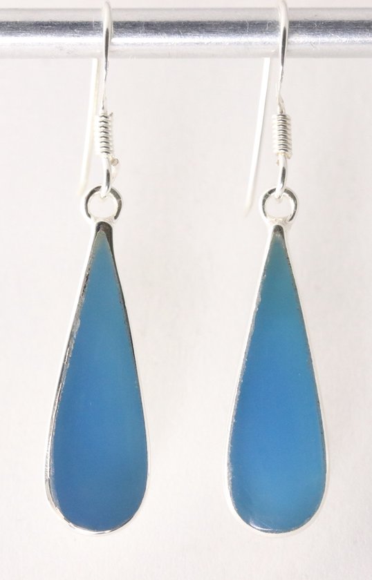 Boucles d'oreilles longues en argent en forme de goutte avec agate bleue